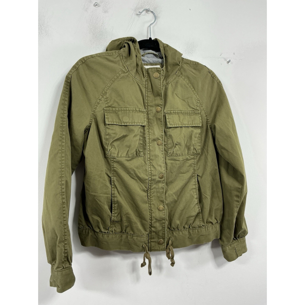 Womans Old Navy Short Hooded Jacket XS Green Zip Snap